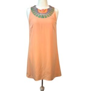 Gianni Bini Peach Trapeze Dress With Embroidered Collar